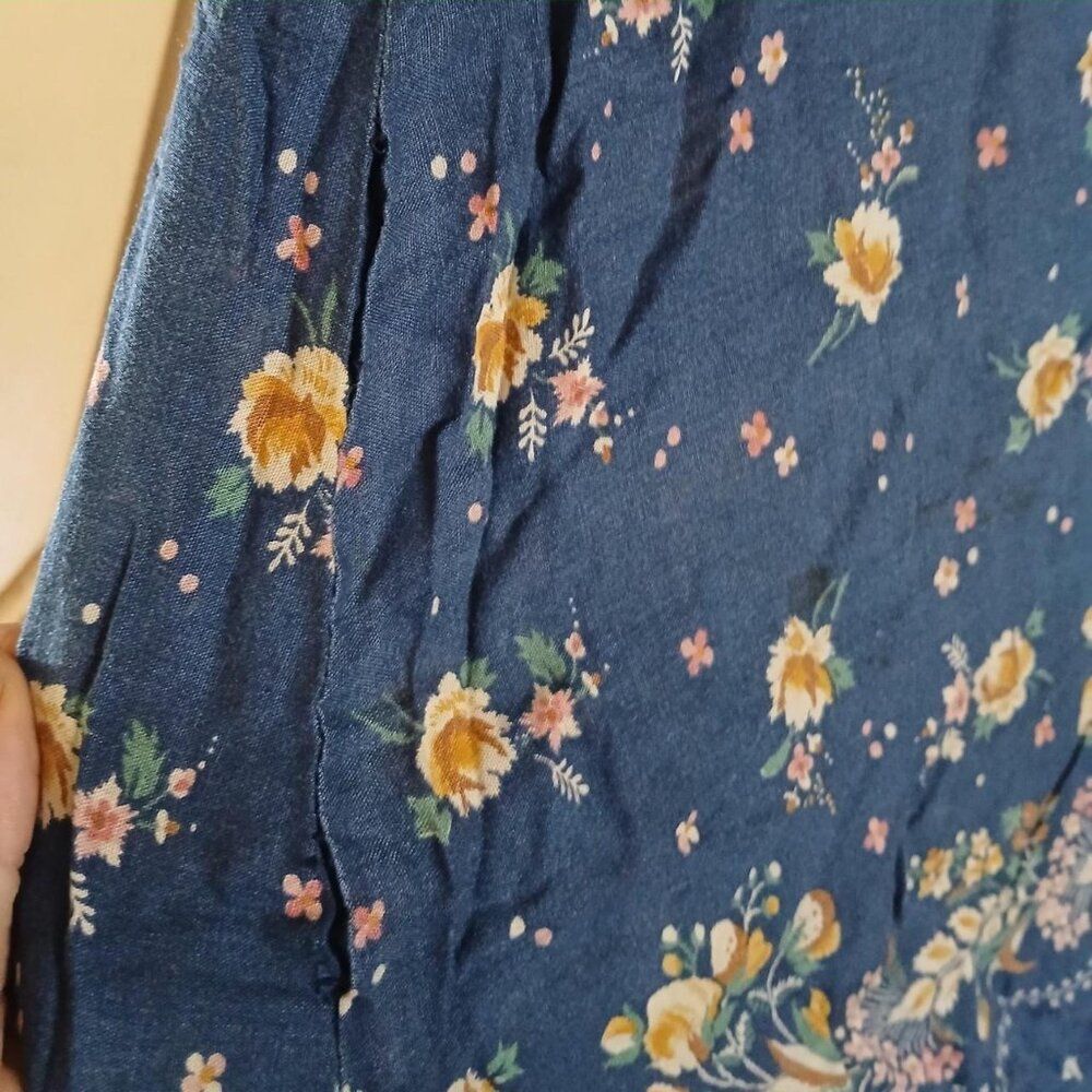 VTG Cottagecore Prairie Navy Floral A-Line Dress Button Bib Collar Lace Trim L - Picture 4 of 8